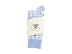 Fluevog Shoes Leroy Vog Socks | Gingham Sock Off White/Light Blue Shop