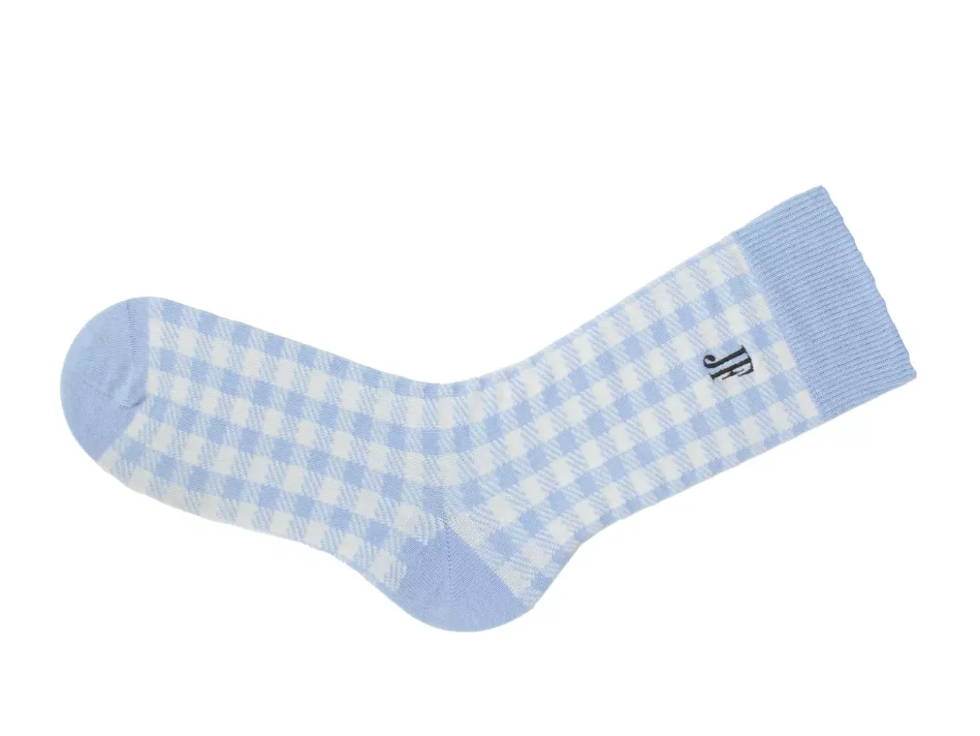 Fluevog Shoes Leroy Vog Socks | Gingham Sock Off White/Light Blue Shop