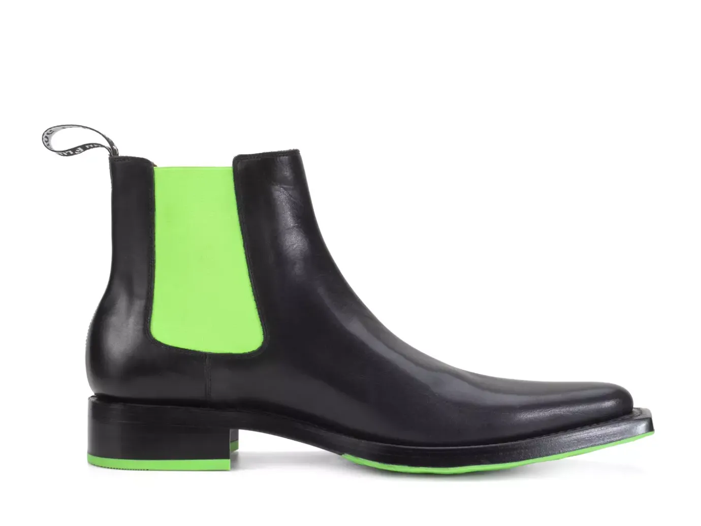 Fluevog Shoes Lyngenfjord | Pointed Toe Chelsea Boot Black/Neon Shop