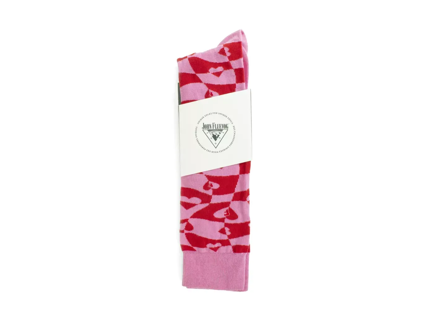 Fluevog Shoes Mabel Vog Socks | Warped Hearts Sock Pink/Red Clearance