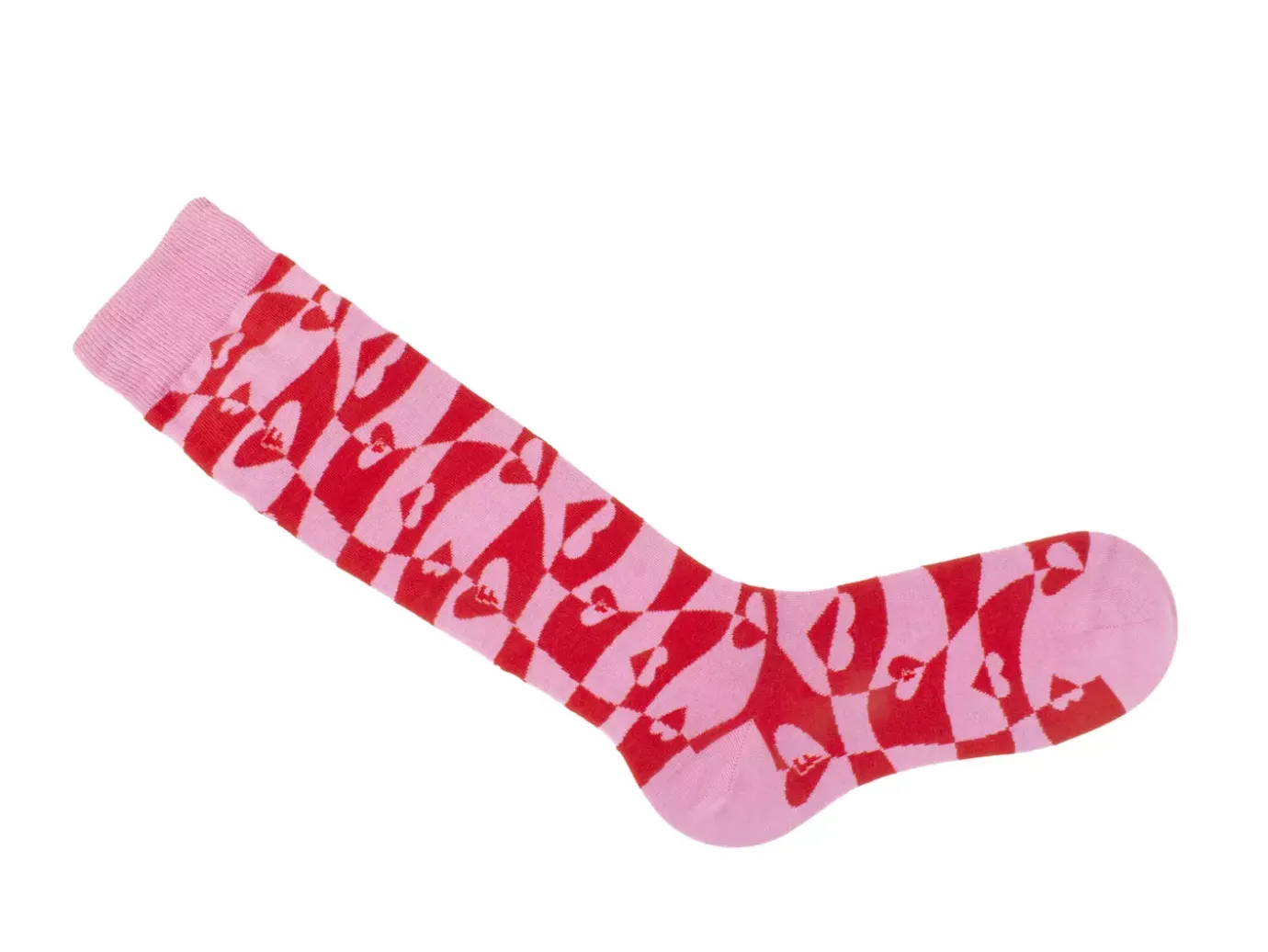 Fluevog Shoes Mabel Vog Socks | Warped Hearts Sock Pink/Red Hot