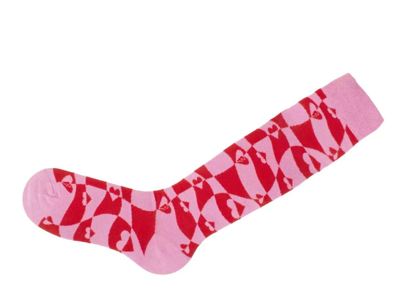 Fluevog Shoes Mabel Vog Socks | Warped Hearts Sock Pink/Red Hot