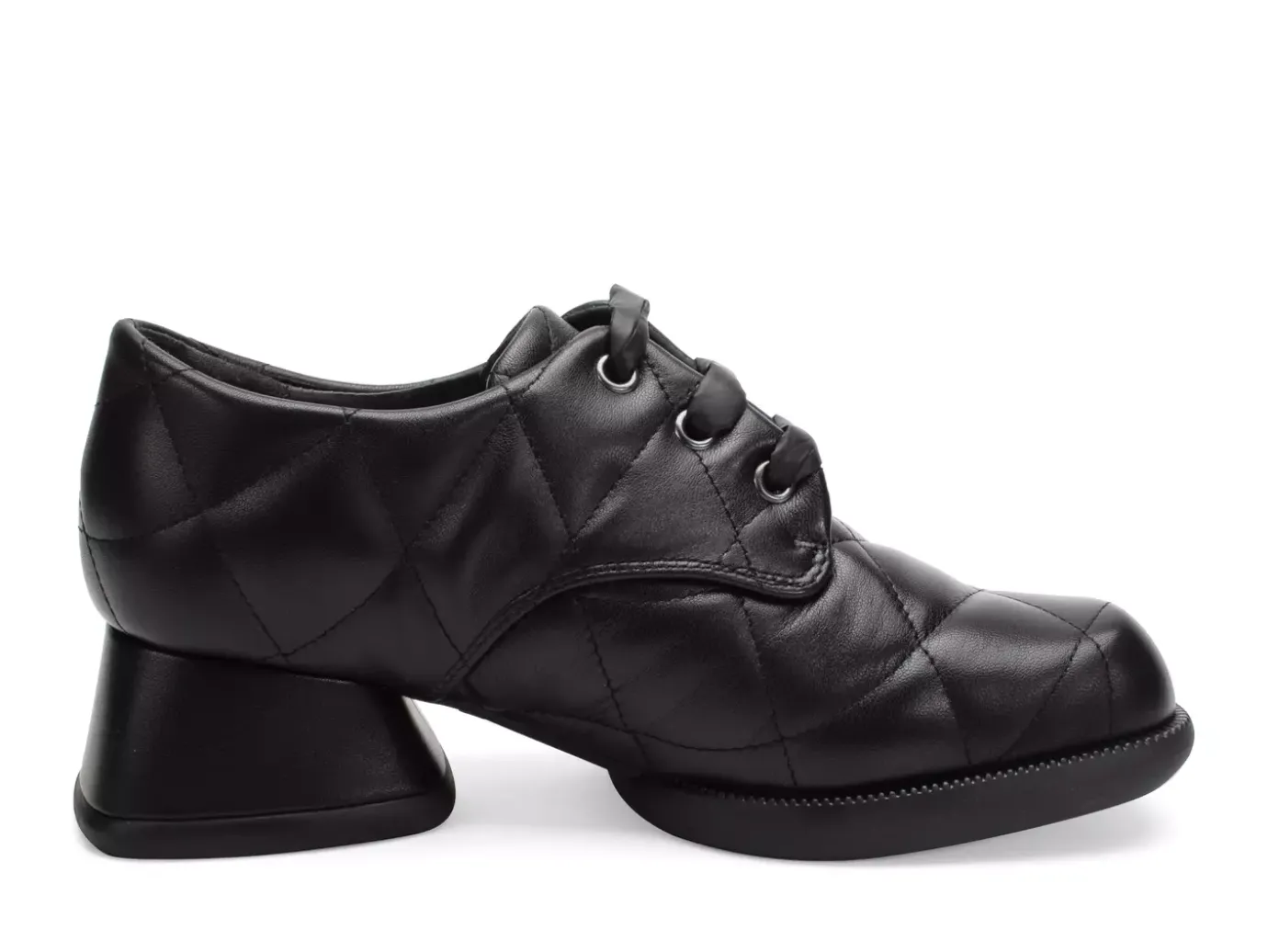Fluevog Shoes Maika | Quilted Lace-Up Heel Black Fashion