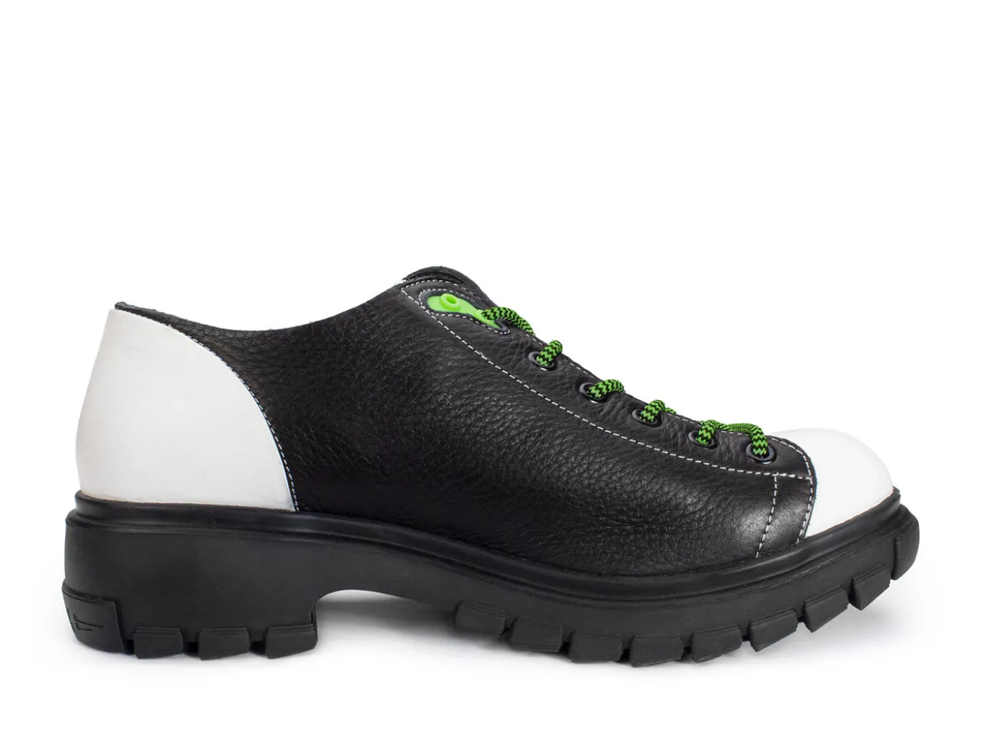 Fluevog Shoes Mardi | Leather Hiker Shoe Black/White Hot
