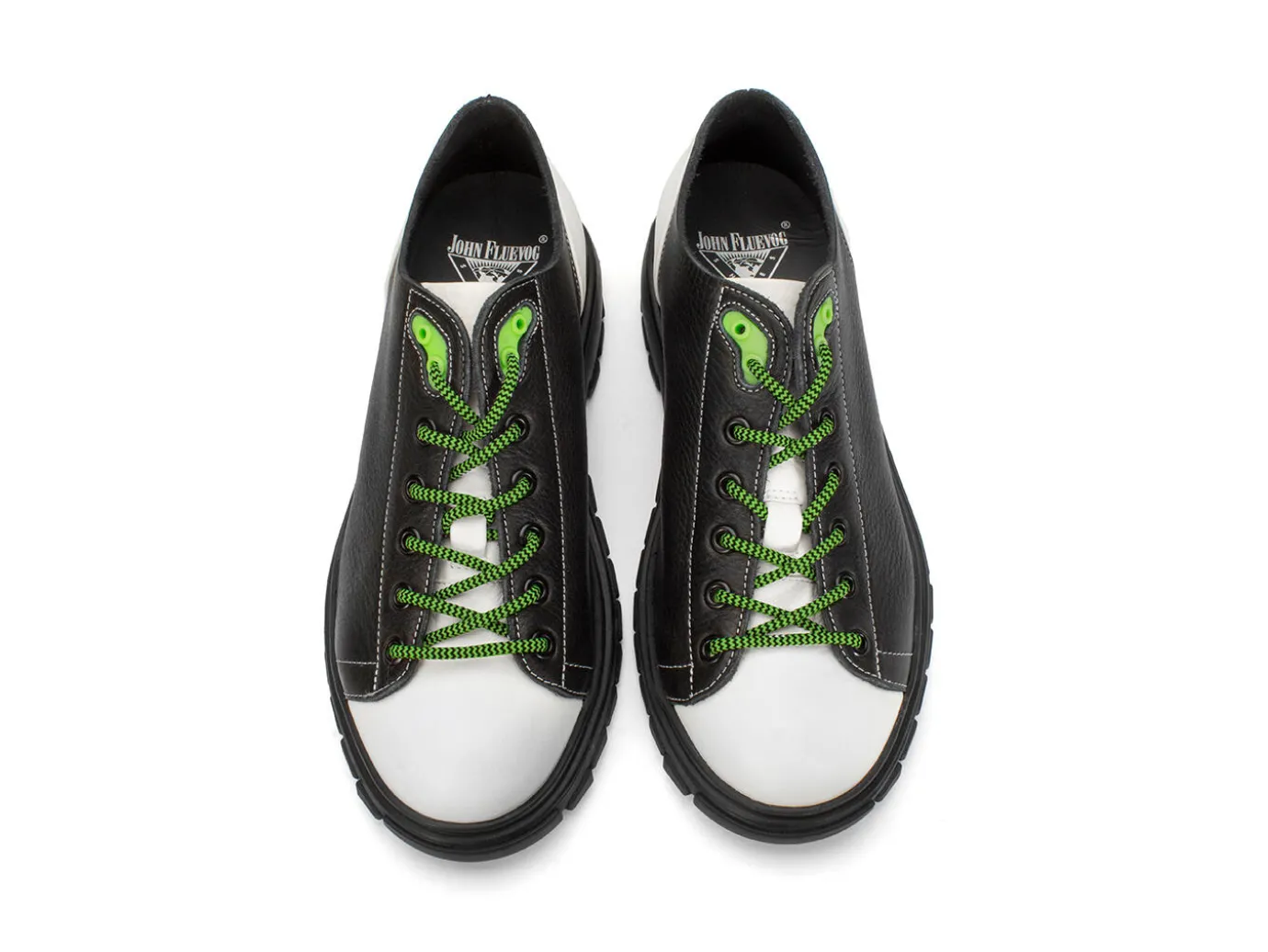Fluevog Shoes Mardi | Leather Hiker Shoe Black/White Hot