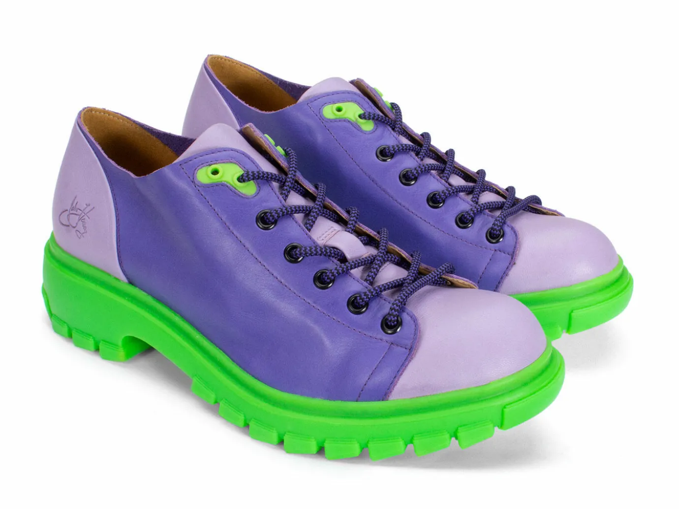 Fluevog Shoes Mardi | Leather Hiker Shoe Purple/Green Fashion
