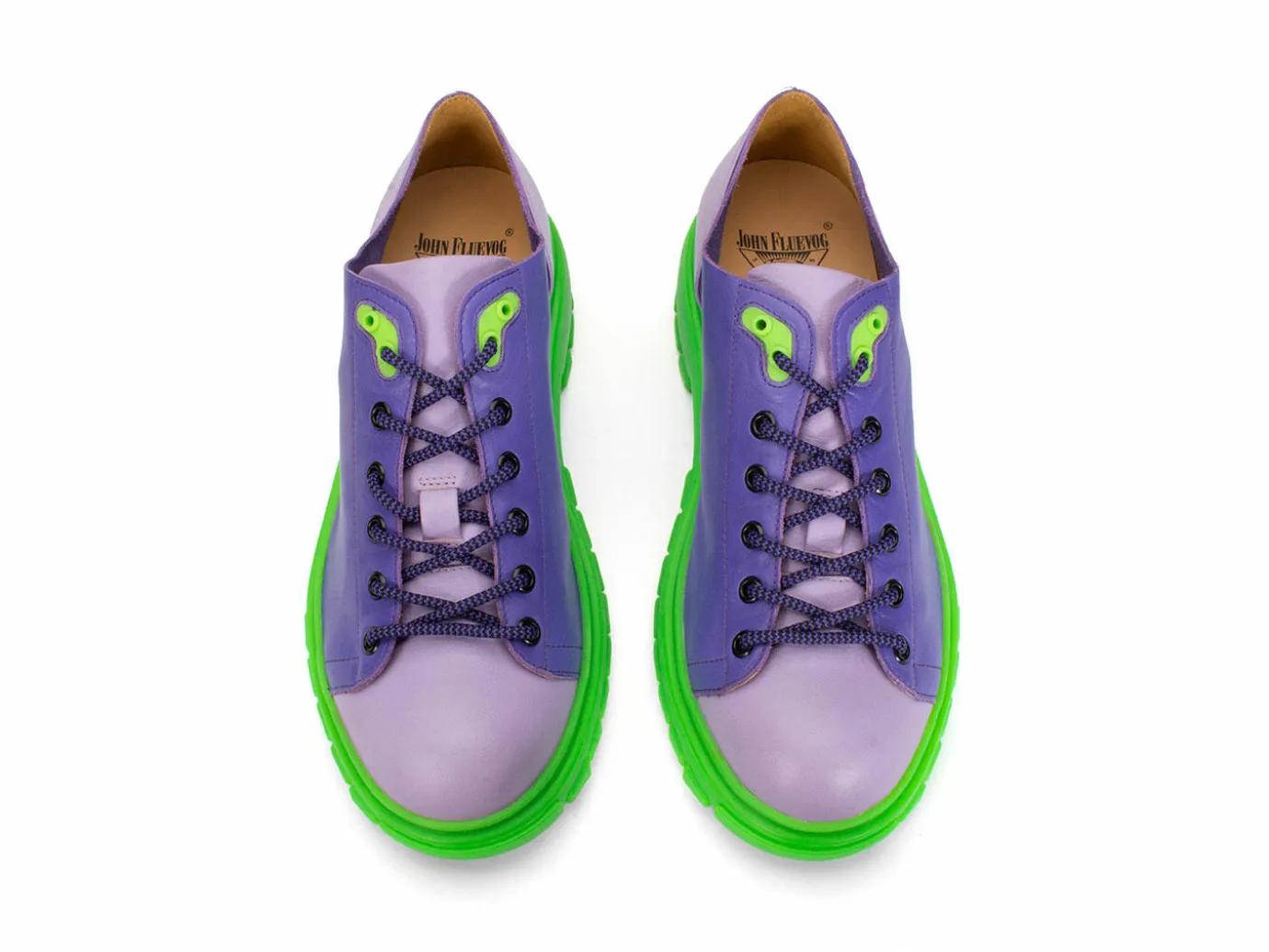 Fluevog Shoes Mardi | Leather Hiker Shoe Purple/Green Fashion