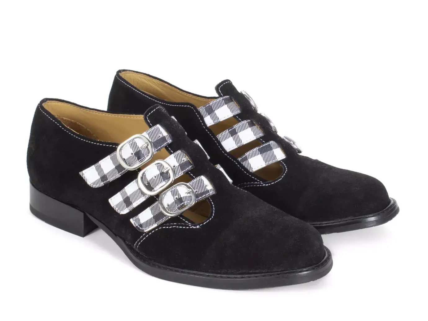 Fluevog Shoes Mcphee | Triple-Strap Buckle Shoe Black/Plaid Shop