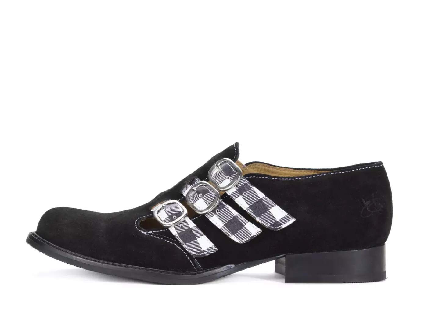 Fluevog Shoes Mcphee | Triple-Strap Buckle Shoe Black/Plaid Shop