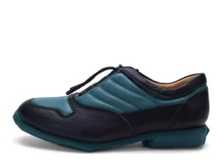 Fluevog Shoes Meridian | Slip-On Shoe With Plastic Toggle Black/Teal Cheap