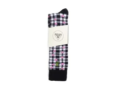 Fluevog Shoes Mochi Vog Socks | Spotted Gingham Sock White/Black/Pink Hearts Best