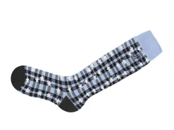 Fluevog Shoes Mochi Vog Socks | Spotted Gingham Sock Black/Blue Stars Store