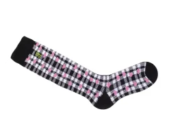 Fluevog Shoes Mochi Vog Socks | Spotted Gingham Sock White/Black/Pink Hearts Fashion