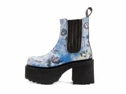 Fluevog Shoes Nerds | Platform Chelsea Boot Blue Graffiti Clearance