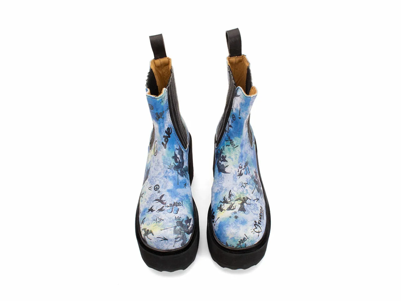 Fluevog Shoes Nerds | Platform Chelsea Boot Blue Graffiti Clearance