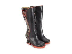 Fluevog Shoes Pare | Zip-Up Tall Boot Black/Floral Best