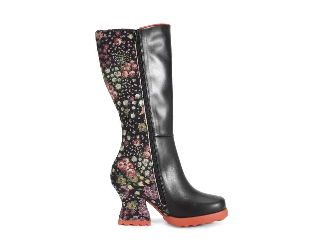 Fluevog Shoes Pare | Zip-Up Tall Boot Black/Floral Best