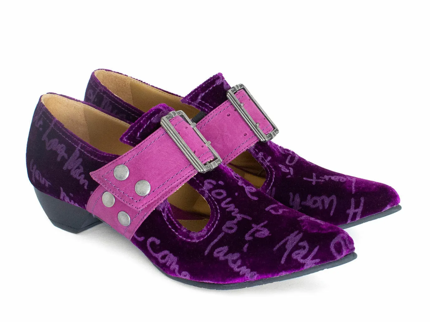 Fluevog Shoes Pilgrim | Buckled Victorian Loafer Purple Velvet Hot