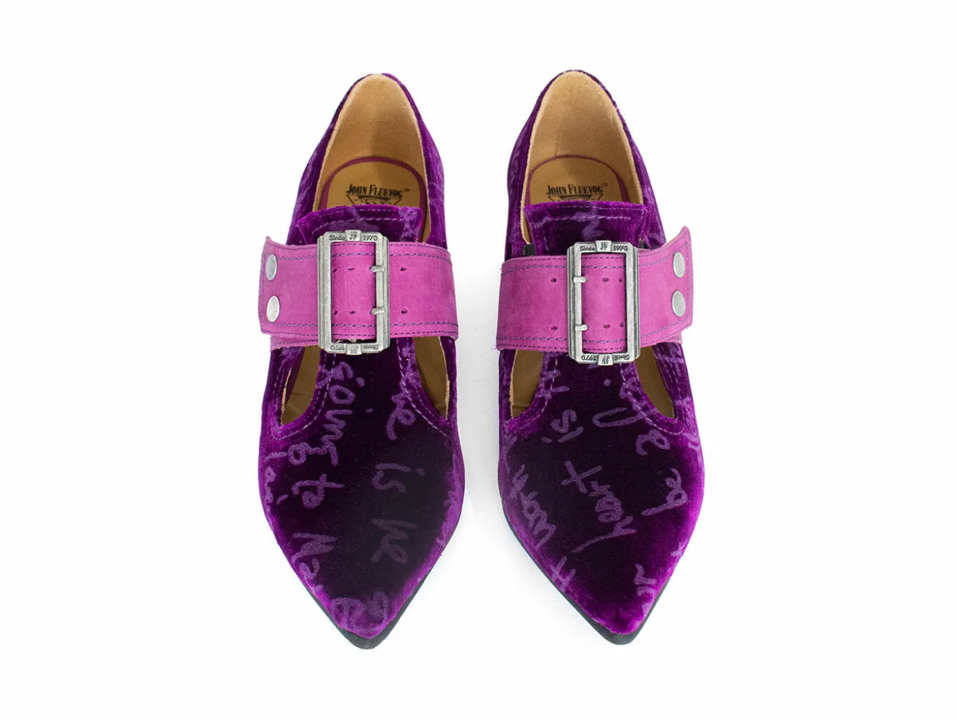 Fluevog Shoes Pilgrim | Buckled Victorian Loafer Purple Velvet Hot