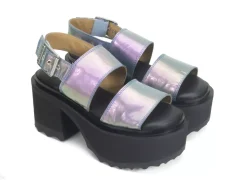 Fluevog Shoes Razzle | Platform Sandal Blue Metallic Sale