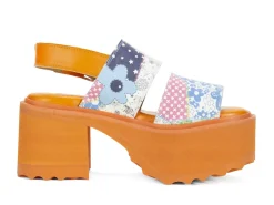 Fluevog Shoes Razzle | Platform Sandal Patchwork/Orange Clearance