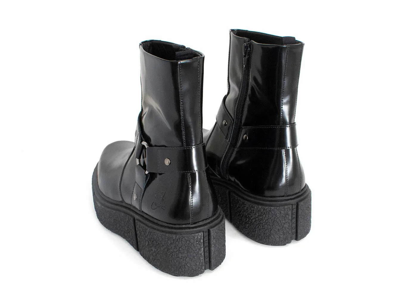 Fluevog Shoes Rheita | Platform Ankle Boot With Harness Black Shop