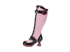 Fluevog Shoes Sugarcandy | Tall Buckle Boot With Zipper Pink/Black Outlet