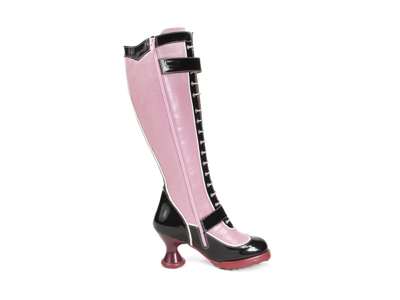 Fluevog Shoes Sugarcandy | Tall Buckle Boot With Zipper Pink/Black Outlet