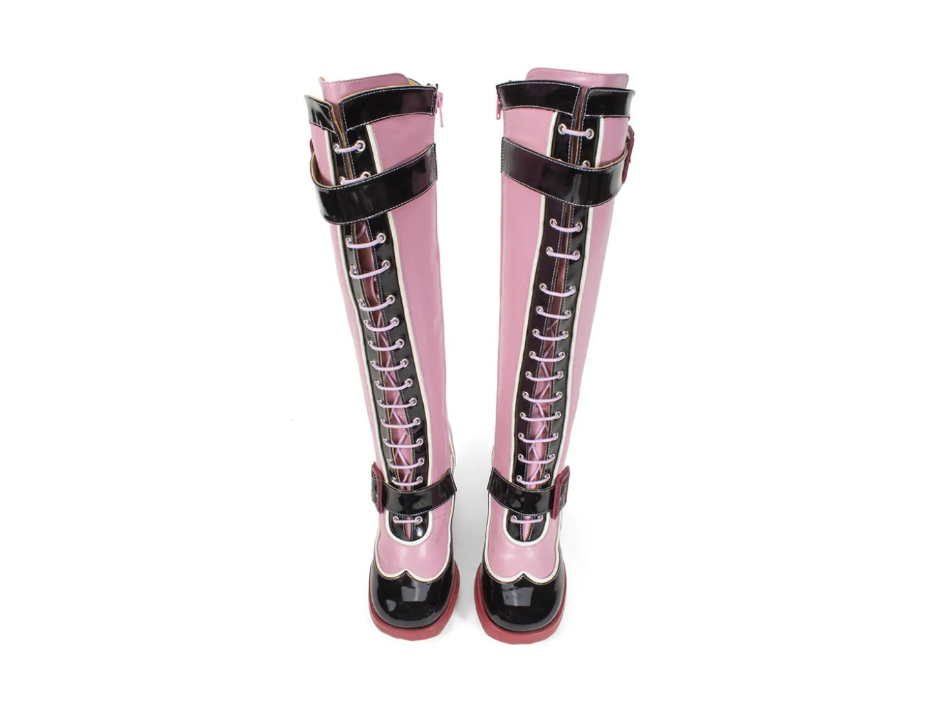 Fluevog Shoes Sugarcandy | Tall Buckle Boot With Zipper Pink/Black Outlet