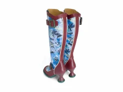 Fluevog Shoes Sugarcandy | Tall Buckle Boot With Zipper Burgundy/Graffiti Flash Sale