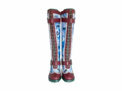 Fluevog Shoes Sugarcandy | Tall Buckle Boot With Zipper Burgundy/Graffiti Flash Sale