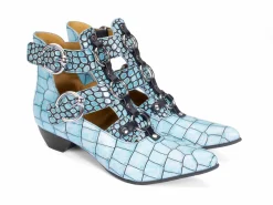Fluevog Shoes Tammi Rose | Strappy Ankle Bootie Blue Croc Outlet