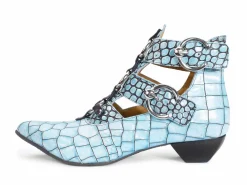 Fluevog Shoes Tammi Rose | Strappy Ankle Bootie Blue Croc Outlet