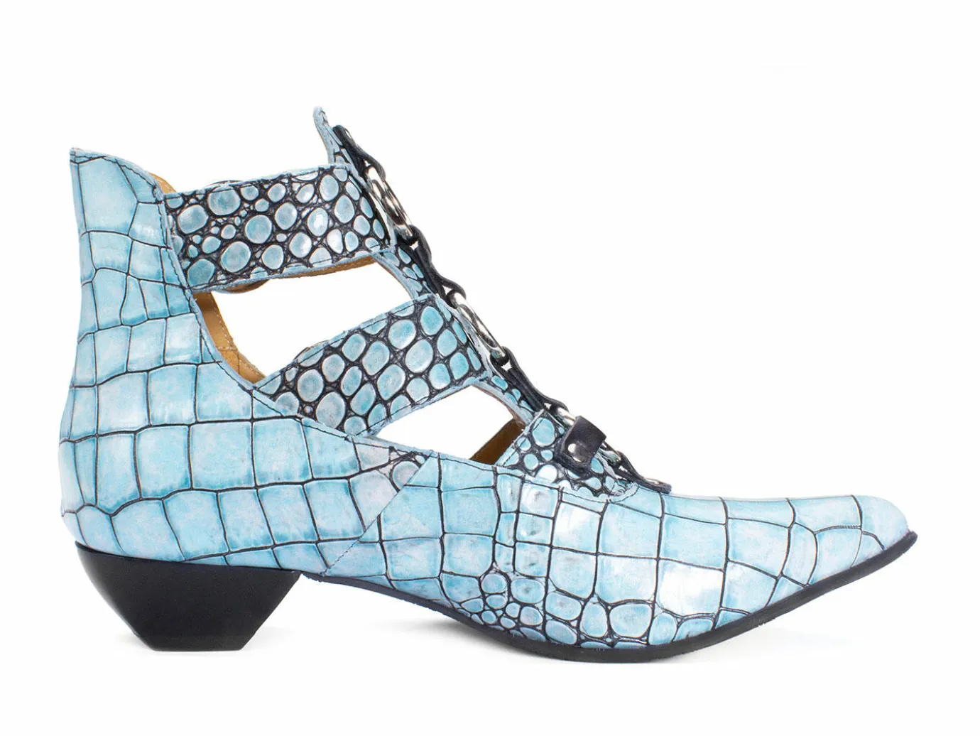 Fluevog Shoes Tammi Rose | Strappy Ankle Bootie Blue Croc Outlet