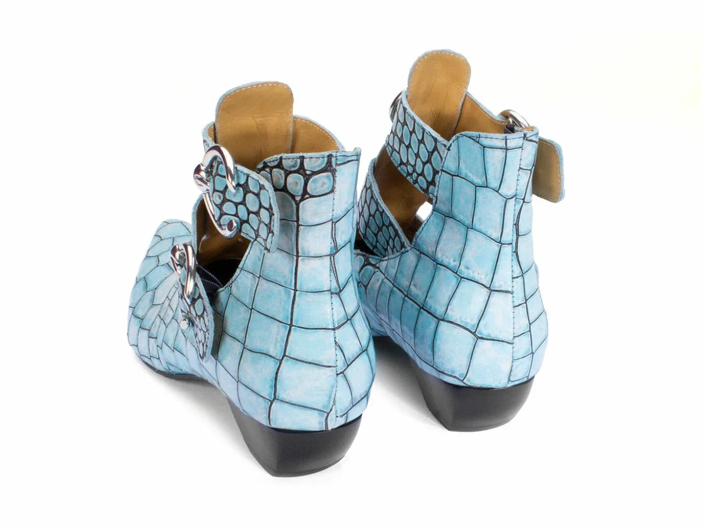 Fluevog Shoes Tammi Rose | Strappy Ankle Bootie Blue Croc Outlet