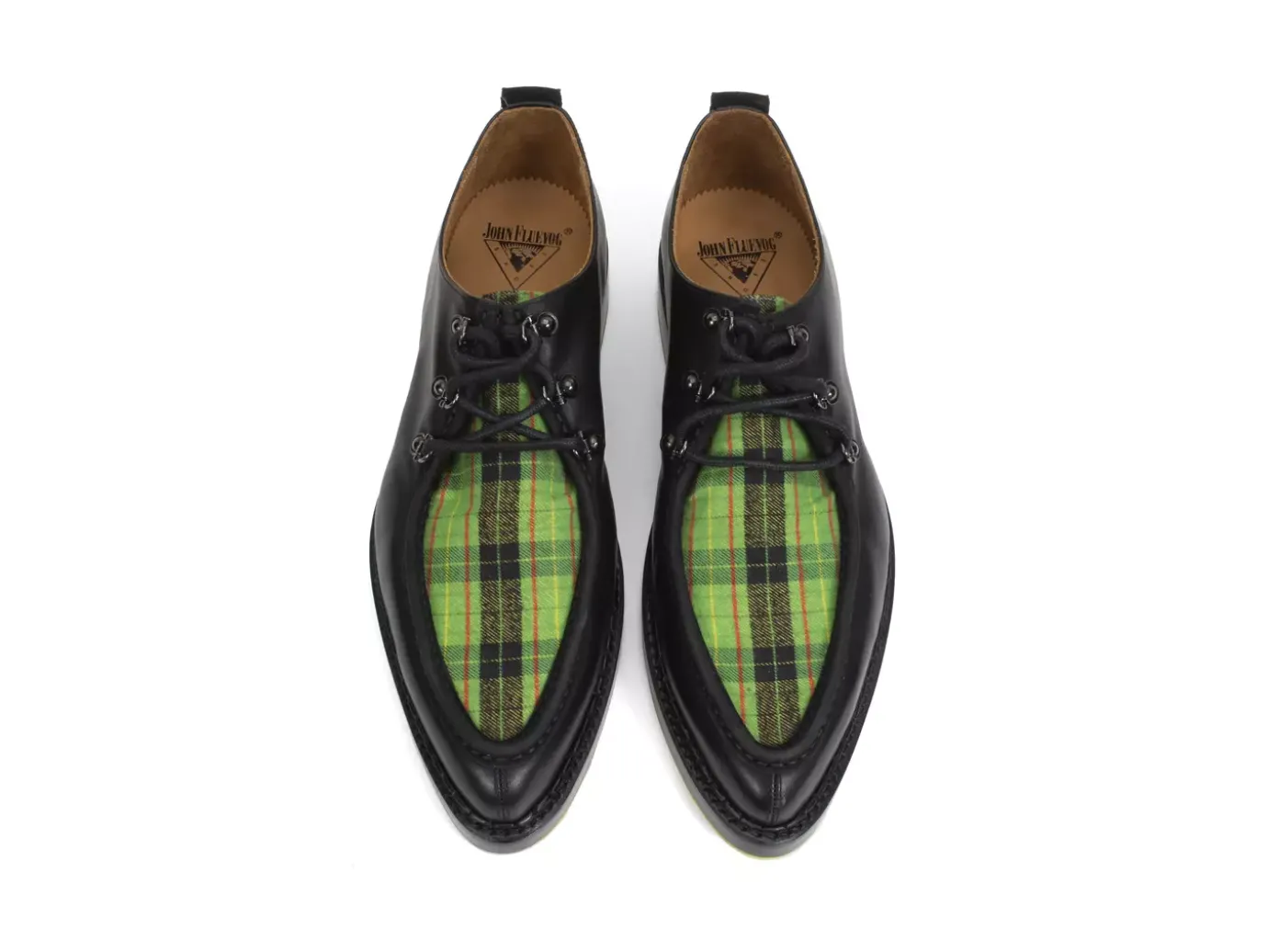 Fluevog Shoes Thorp | D-Ring Lace-Up Shoe Black/Green Plaid Online