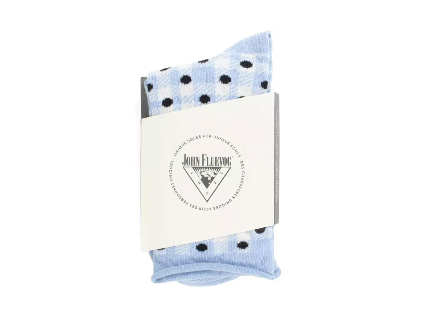 Fluevog Shoes Valentina Vog Socks | Gingham Polka Dot Sock Off White/Blue/Black Discount