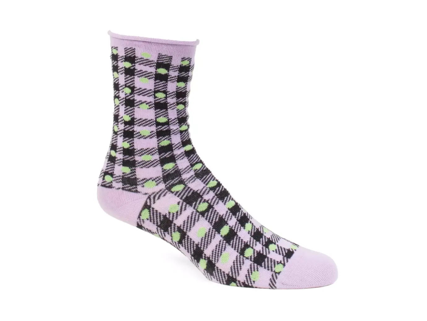 Fluevog Shoes Valentina Vog Socks | Gingham Polka Dot Sock Black/Purple/Green Cheap