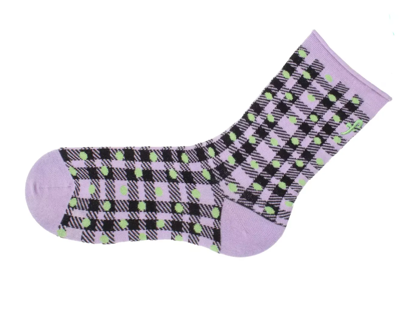 Fluevog Shoes Valentina Vog Socks | Gingham Polka Dot Sock Black/Purple/Green Cheap