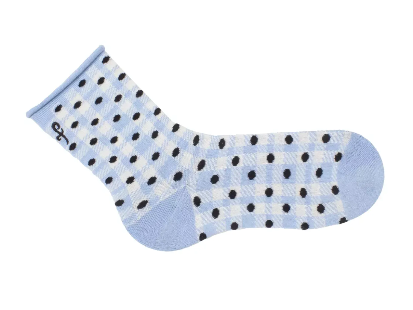 Fluevog Shoes Valentina Vog Socks | Gingham Polka Dot Sock Off White/Blue/Black Cheap
