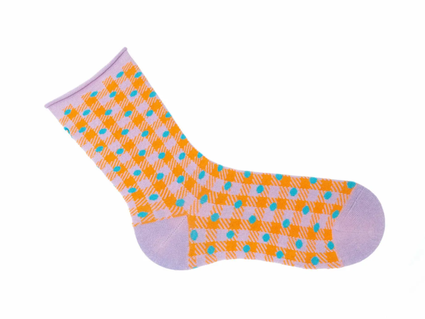 Fluevog Shoes Valentina Vog Socks | Gingham Polka Dot Sock Orange/Lavender Sale