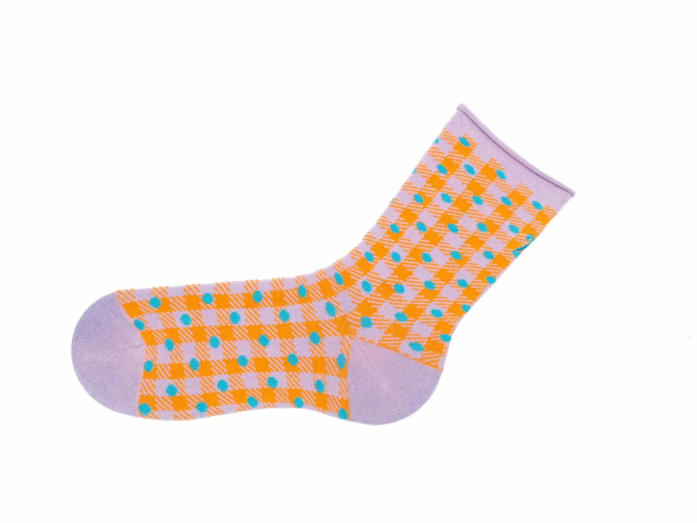 Fluevog Shoes Valentina Vog Socks | Gingham Polka Dot Sock Orange/Lavender Sale