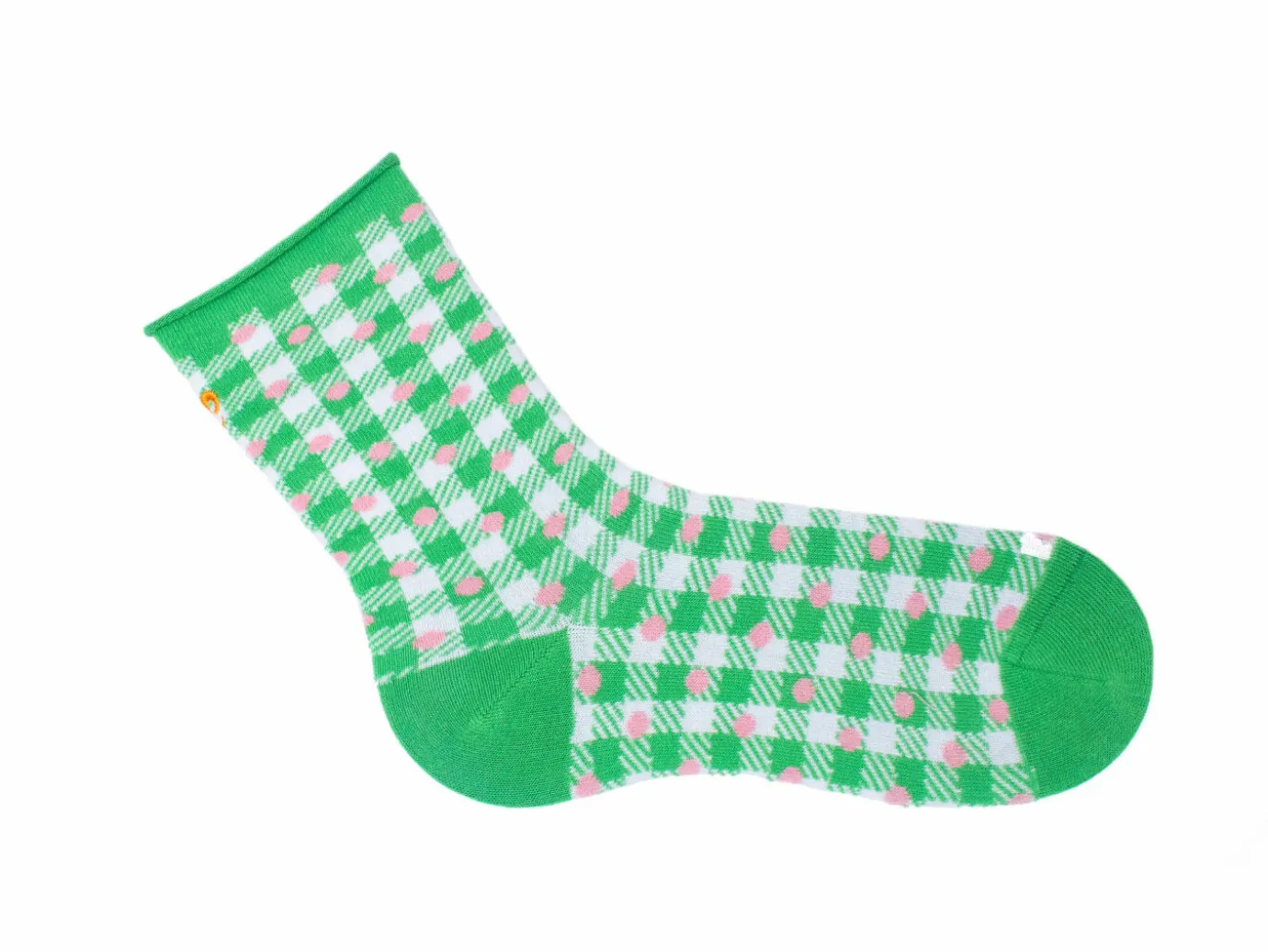 Fluevog Shoes Valentina Vog Socks | Gingham Polka Dot Sock White/Green Shop