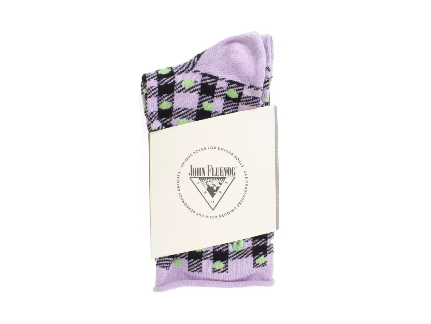 Fluevog Shoes Valentina Vog Socks | Gingham Polka Dot Sock Black/Purple/Green Flash Sale