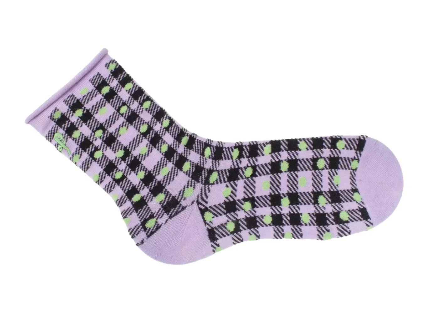 Fluevog Shoes Valentina Vog Socks | Gingham Polka Dot Sock Black/Purple/Green Flash Sale