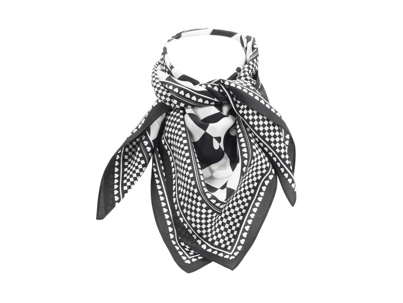 Fluevog Shoes Warped Hearts Scarf | Large Silk Scarf Black/White Online