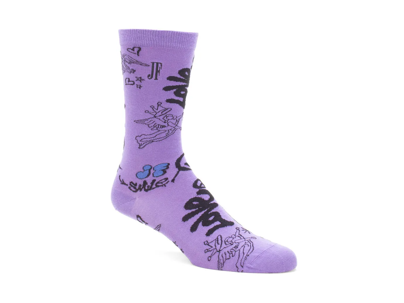 Fluevog Shoes Wolfie Vog Socks | Custom Graffiti Print Sock Purple Clearance