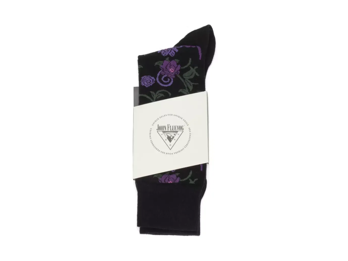 Fluevog Shoes Xay Xay Vog Socks | Custom Floral Sock Black/Purple Discount
