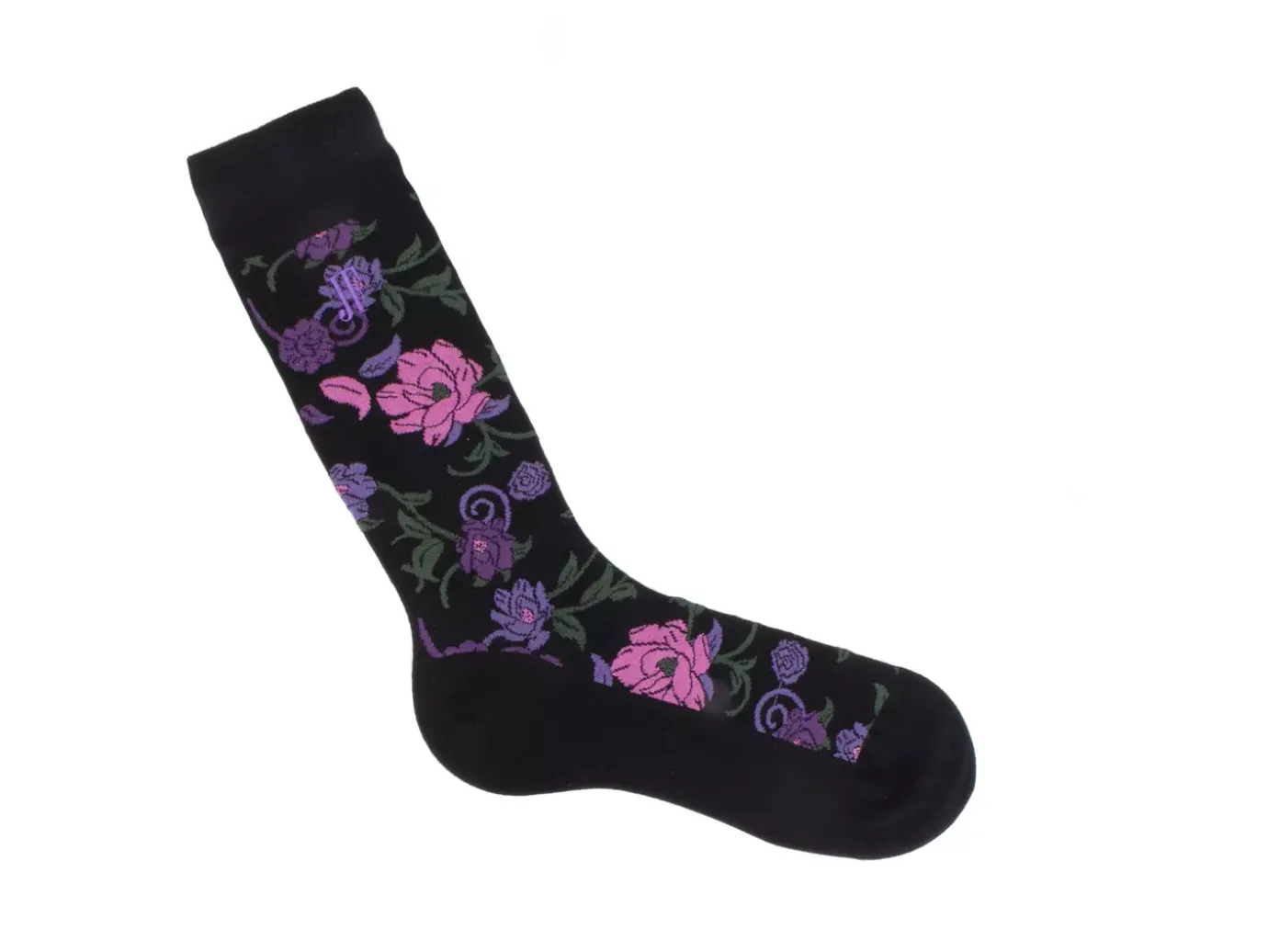 Fluevog Shoes Xay Xay Vog Socks | Custom Floral Sock Black/Purple Discount